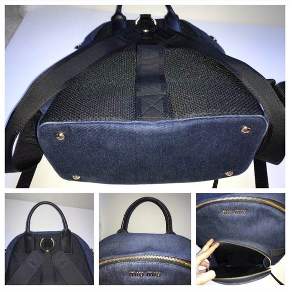 Miu Miu Matelasse Denim Backpack Handbag Purse - Picture 7 of 13